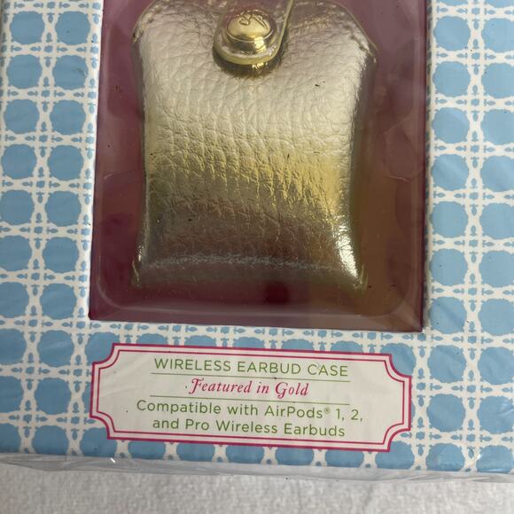 Lilly Pulitzer Wireless Earbud Case Gold AirPods 1, 2, Pro Compatible Ring Clip - Picture 2 of 4